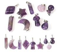 Cheriswelry 9 PCS Purple Gemstone Pendants Star Moon Shape Bullet Teardrop Charms Healing Stone Chakra Stone Cute Mushroom Dangle for Earrings Necklace Jewelry Making
