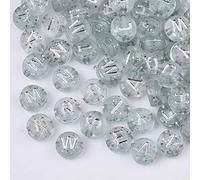 Cheriswelry About 3650pcs Flat Round Acrylic Alphabet Beads 7mm Transparent A-Z Letter Spacer Loose Beads Charms Silver Plated for Jewellery Making