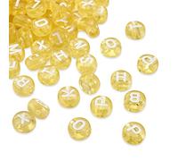 Cheriswelry About 370pcs Acrylic Alphabet Beads Yellow Flat Round Disc Coin A-Z Letter Transparent Spacer Beads for Jewellery Bracelet Making
