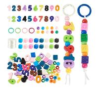 Cheriswelry Acrylic Beads Kit for Bracelet Keychain Cube Letter Beads 0-9 Number Bead Round Loose Spacer with Spring O Rings Beading Thread 19.5-21.5mm for DIY Necklace European Jewelry Making 76Pcs