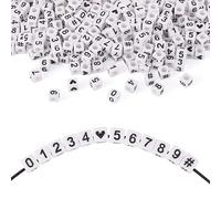 Cheriswelry Cube with Black Number & Heart Beads 6mm White Acrylic Number Beads Large Hole for Bracelet Necklace Jewellery Making About 300pcs