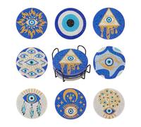 Cheriswelry Diamond Painting Coaster Kits 8Pcs Evil Eye Pattern Rhinestones Cup Pad for Beginners Office Home Decor