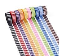 Cheriswelry Gingham Checkered Fabric Ribbon, 10 Rolls 16mm Woven Edge Trimming for Gift Wrapping, Hair Bow, Christmas, Wedding