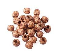 Cheriswelry Large Hole Painted Wood Beads, 50pcs 16mm Printed Barrel Drum Wooden Spacer Beads for Jewellery Craft Making Macrame Hole:6mm