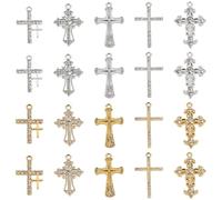 Cheriswelry Metal Alloy Cross Charms Pendants Tibetan Style Crucifix Charms Vintage Cross Pendants for DIY Crafts Necklace Earrings Bracelet Jewelry Making, Rhinestone