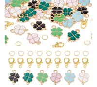 Cheriswelry St. Patrick's Day Craft Supplies Green Clover Four Leaf Pendants Shamrock Enamel Charms with Alloy Lobster Clasp Jump Rings 18x12x2mm for DIY Bracelet Necklace Earring 260Pcs/Set