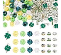 Cheriswelry St.Patrick's Day Jewelry Making Kit Green Clover Four Leaf Charms Clay Disco Ball Beads Flat Round Rhinestone Spacer Bead for DIY Necklace Bracelet Earring Accessories 137Pcs/Set