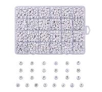 Cheriswelry White Acrylic Alphabet Beads 7mm Flat Round Disc Silver A-Z Letter Spacer Beads Charms for Jewellery Bracelet Making, About 1728pcs/box