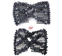 Cherjoury Women Twist Rhombus Beaded Hair Side Combs Stretchable Double Clips Hair Combs Style six