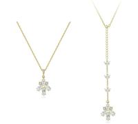 CherLove Sterling Silver Wedding Bridal Necklace 14K Gold Plated S925 Bridesmaids Backless Dress Prom, Medium, Sterling Silver, Cubic Zirconia