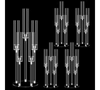 Cherocito 4 set 5 Arms Acrylic Candelabra Centerpieces for Wedding Table Decorations,Clear Candlesticks Holder with Acrylic Shade for Valentine's Day Dinner Party Fireplace Gift Fit LED Candle