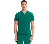 Cherokee Infinity Mens Partial Zip V-Neck Scrub Top with 3 Pockets Rib-Knit Side Panels IN702A, Hunter, S