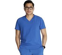 Cherokee Men's V-Neck Scrub Top Journey with 2 Pockets and Front and Back Yoke Seams and Side Vents - CK824A, Royal, Large