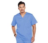 Cherokee Men's V-Neck Scrub Top, Traditional Fit with Double Chest Pocket and Side Vents 4743, Ceil, Medium