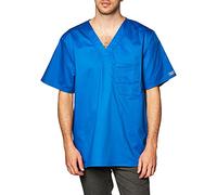 Cherokee Men's V-Neck Scrub Top, Traditional Fit with Double Chest Pocket and Side Vents 4743, Royal, Medium
