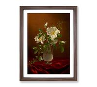 Cherokee Roses In A Vase By Martin Johnson Heade Classic Painting Framed Wall Art Print, Ready to Hang Picture for Living Room Bedroom Home Office Décor, Walnut A2 (64 x 46 cm)