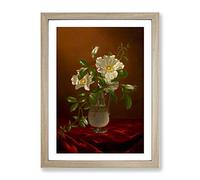 Cherokee Roses In A Vase By Martin Johnson Heade Classic Painting Framed Wall Art Print, Ready to Hang Picture for Living Room Bedroom Home Office Décor, Oak A2 (64 x 46 cm)