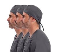 Cherokee Scrub Cap for Men and Women Tie-Back Elastic Back, Pewter - 3 Pack, One Size