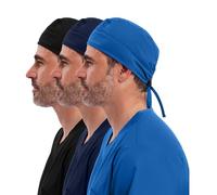 Cherokee Scrub Cap Women for Women and Men Adjustable Elastic Tie-Back, Black / Navy / Royal - 3 Pack, One Size