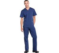 Cherokee Scrub Set for Men from, 4 Pocket V-Neck Scrub Top WW695 with 5 Pocket Tapered Leg Fly Front Cargo Pant WW190, Navy, XL Top / XL Tall Pant