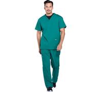 Cherokee Scrub Set for Men from, 4 Pocket V-Neck Scrub Top WW695 with 5 Pocket Tapered Leg Fly Front Cargo Pant WW190, Hunter Green, XL Top / XL Tall Pant
