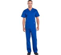 Cherokee Scrub Set for Men from, 4 Pocket V-Neck Scrub Top WW695 with 5 Pocket Tapered Leg Fly Front Cargo Pant WW190, Galaxy Blue, XL Top / XL Tall Pant