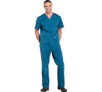 Cherokee Scrub Set for Men from, 4 Pocket V-Neck Scrub Top WW695 with 5 Pocket Tapered Leg Fly Front Cargo Pant WW190, Caribbean Blue, XL Top / XL Tall Pant