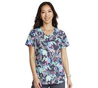 Cherokee Scrubs for Women Printed V-Neck Scrub Top with Modern Classic Fit with 2 Welt Pockets & Shirttail Hem - CK637, Herd That, XS