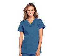 Cherokee V-Neck Womens Scrubs Top Workwear Originals with Rib-Knit Back Panels WW645, Caribbean Blue, XL