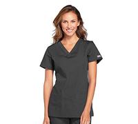 Cherokee V-Neck Womens Scrubs Top Workwear Originals with Rib-Knit Back Panels WW645, Pewter, S