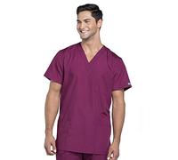 CHEROKEE Women and Men V-Neck Scrub Top with 3 Pockets 4876, Wine, M