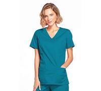 Cherokee Women Scrubs Top Workwear Core Stretch Mock Wrap 4728, Caribbean Blue, XXS
