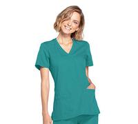 Cherokee Women Scrubs Top Workwear Originals Mock Wrap WW650, Teal Blue, M