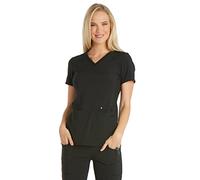 Cherokee Women's Iflex V-Neck Knit Panel Top Medical Scrubs Shirt, Black, L