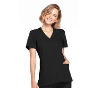 Cherokee Women's Workwear Originals Mock Wrap Scrubs Shirt Medical, Black, XXL Plus