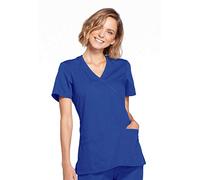 Cherokee Women's Mock Wrap Top Workwear Originals with Rib-Knit Back Panels WW650, Royal, L
