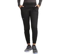 Cherokee Women's Scrub Jogger Pants Modern Classic Fit Mid Rise Bottom with 5 Pockets, Elastic Knit Waistband - WW115, Black, XL Petite
