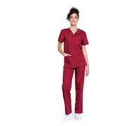 Cherokee Women's Unisex Top and Scrub Pant Set, Red, Medium