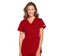 Cherokee Women's Top with V-Neck Medical Scrubs, red, M