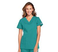 Cherokee Women's Top with V-Neck Medical Scrubs, Teal, Blue, XL