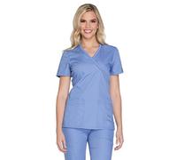 Cherokee Women's Workwear Core Stretch Mock Wrap Scrubs Shirt Medical, Ciel, S