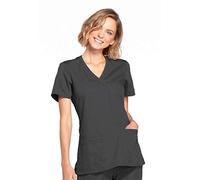 Cherokee Women's Workwear Core Stretch Mock Wrap Scrubs Shirt Medical, Pewter, XS