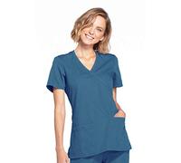 Cherokee Women's Workwear Originals Mock Wrap Scrubs Shirt, Caribbean Blue, XL