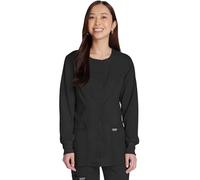 Cherokee Workwear Revolution Women Warm Up Scrubs Jacket Snap Front WW310, Black, X-Small