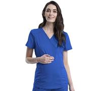 CHEROKEE Workwear WW Revolution Maternity Maternity Mock Wrap Top, WW688, S, Royal