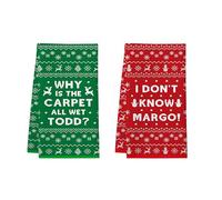 Cheroloven 2Pcs Funny Christmas Kitchen Towels, Griswold Family Cousin Eddie Christmas Vacation Merchandise, Holiday Bathroom Decor - Why is The Carpet All Wet? I Don't Know Margo
