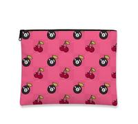 Cherries and Eight Ball Makeup Bag, Cute Cute Pattern Cosmetic Travel Pouch for Women, Handy Small Canvas Zipper Case, Party Gift Skincare Organizer, Peach, 7x9 Inch, Cherries