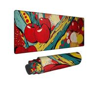 Cherries Art Large Gaming Mouse Pad, Red Yellow Pop Art Design Stitched Edge Mousepad, Rubber Non-Slip Washable Gaming Mouse Pad for Home and Office Computer, Laptop 16x36 Inch