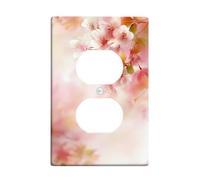 Cherries Blossom Bathroom Duplex Outlet Covers Wall Plate, Spring Romantic Floral Petals Spring Peach Plastic Standard Size Wall Plates for Electrical Outlets for Home Living Room Bedroom Decor
