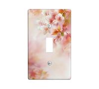 Cherries Blossom Bathroom Single Light Switch Cover Plate, Spring Romantic Floral Petals Spring Peach Plastic Standard Size Toggle Light Switch Cover for Home Living Room Bedroom Decor (Single)
